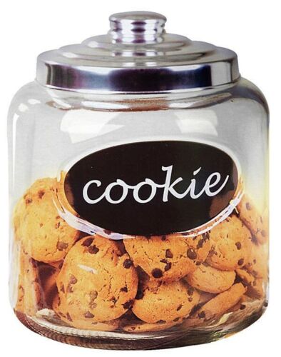 Home Basics New Clear Glass Cookie Jar With Word "cookie" & Metal Top - Cj10439