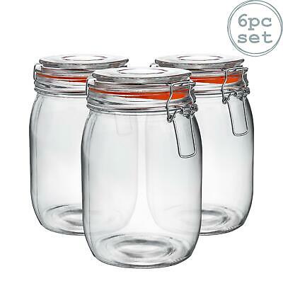 Glass Storage Jars Airtight Clip Top Lid Food Preserve Preserving Jar 1 Litre x6