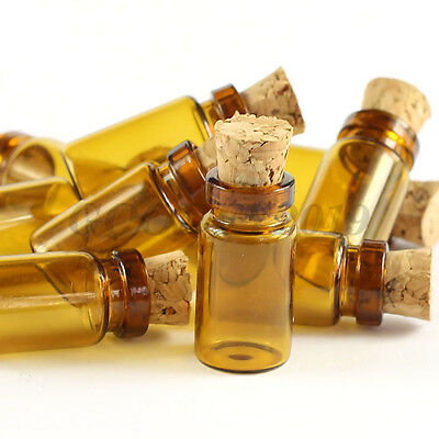 3pcs 1ml Empty Sample Vials Amber Glass Bottles With Cork Jars Small Bottle