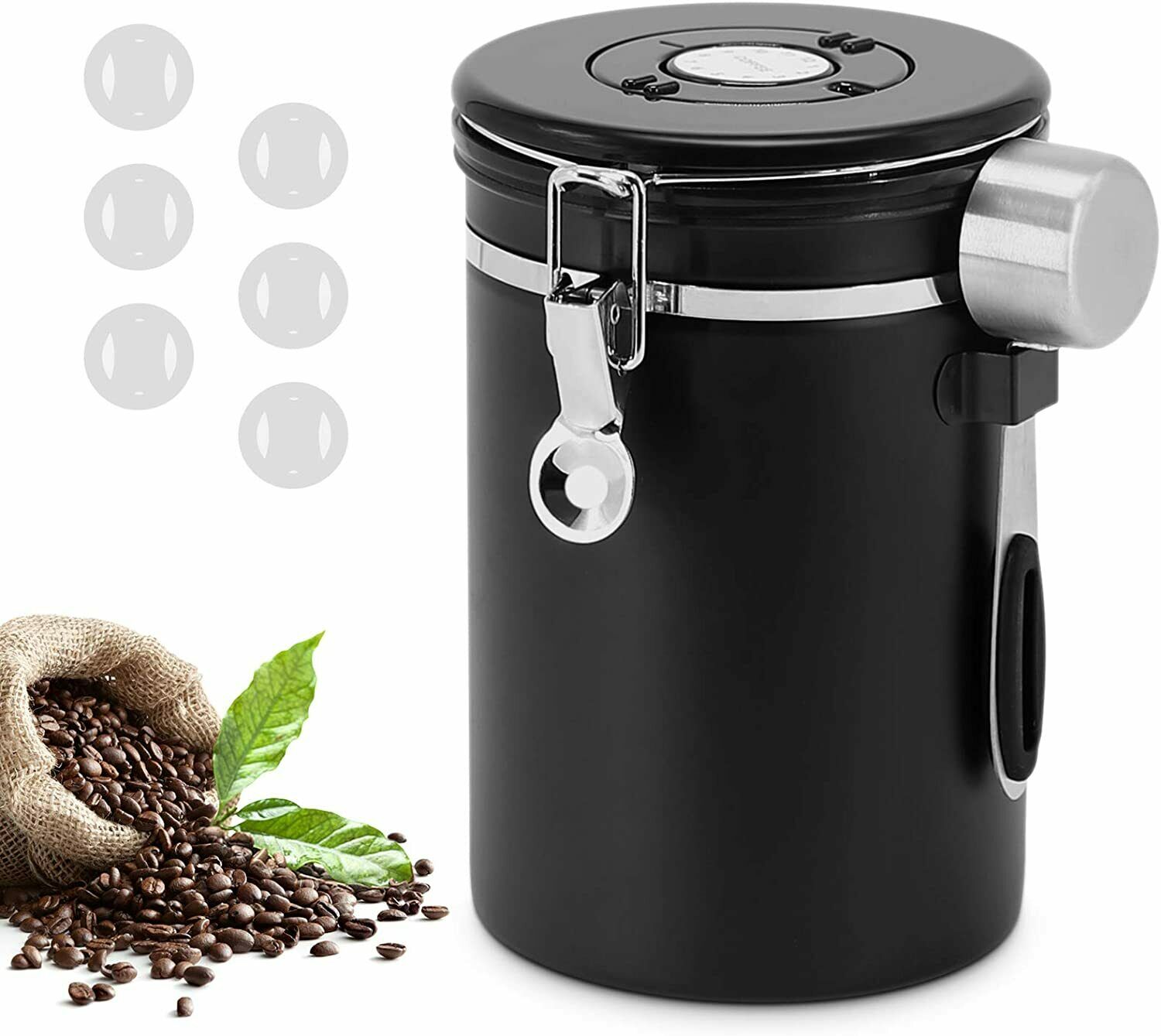 1.8l Airtight Stainless Steel Coffee Container Storage Canister Scoop Co2 Valves