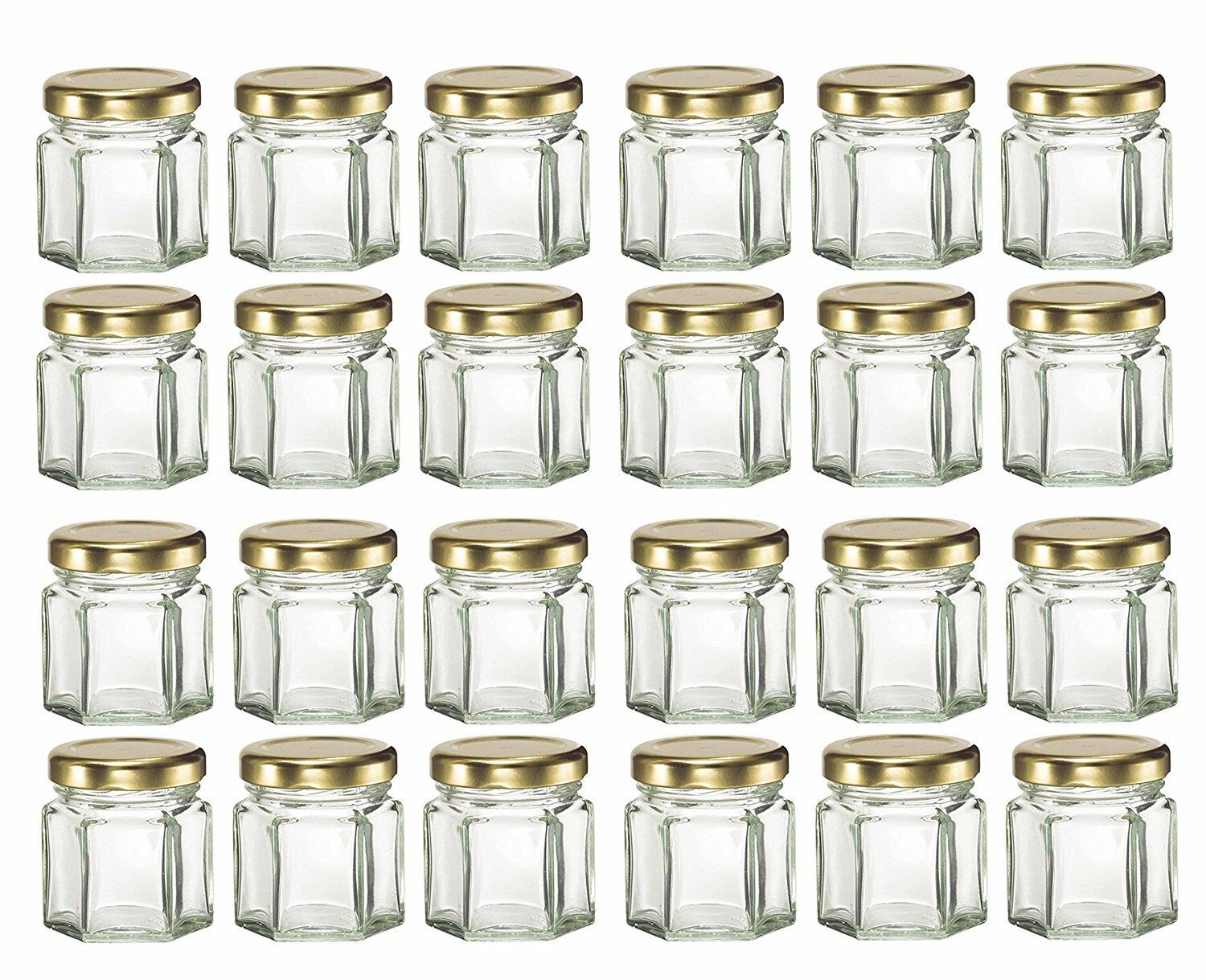 Nakpunar 24 Pcs 1.5 Oz Mini Hexagon Glass Jars With Gold Plastisol Lined Lids