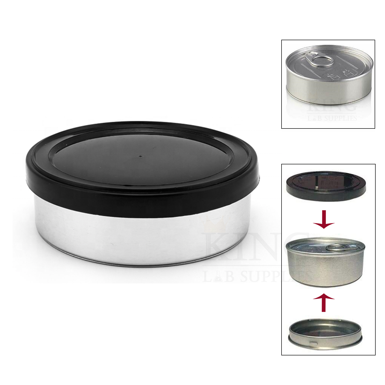 100mL 3.5g Self Seal Tin Can Pop Top Black Lid Tuna Easy Open Ring NoToolsNeeded